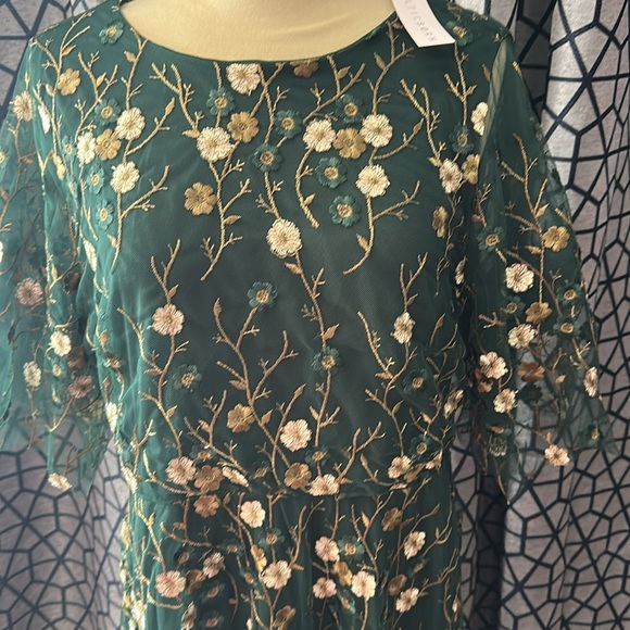 Baltic Born Green Dress with Gold Floral Embroidery - Picture 2 of 5